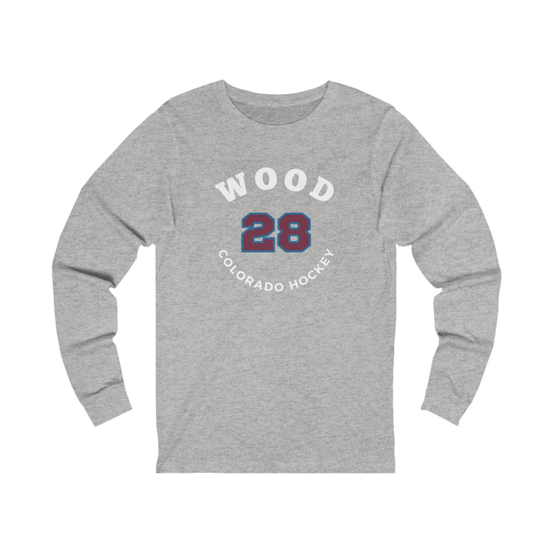 Wood 28 Colorado Hockey Number Arch Design Unisex Jersey Long Sleeve Shirt