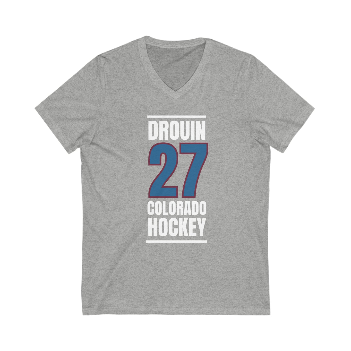 Drouin 27 Colorado Hockey Blue Vertical Design Unisex V-Neck Tee