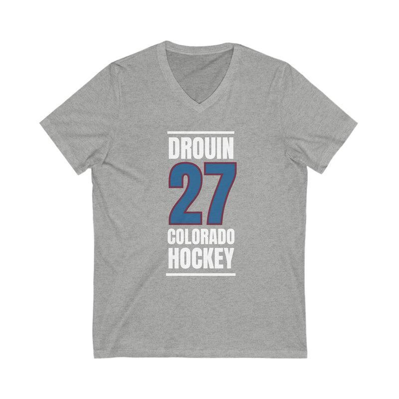 Drouin 27 Colorado Hockey Blue Vertical Design Unisex V-Neck Tee