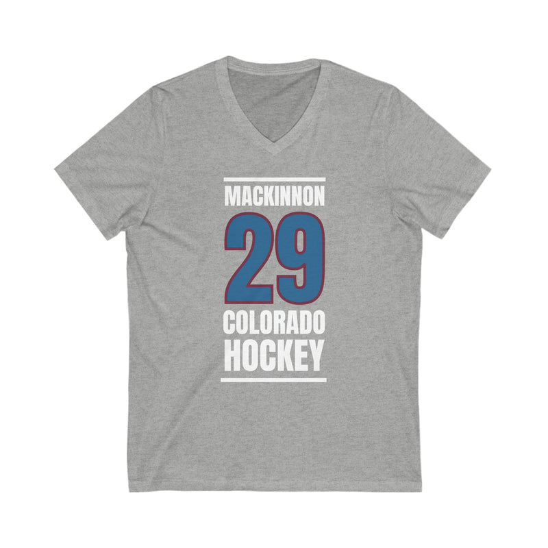 MacKinnon 29 Colorado Hockey Blue Vertical Design Unisex V-Neck Tee