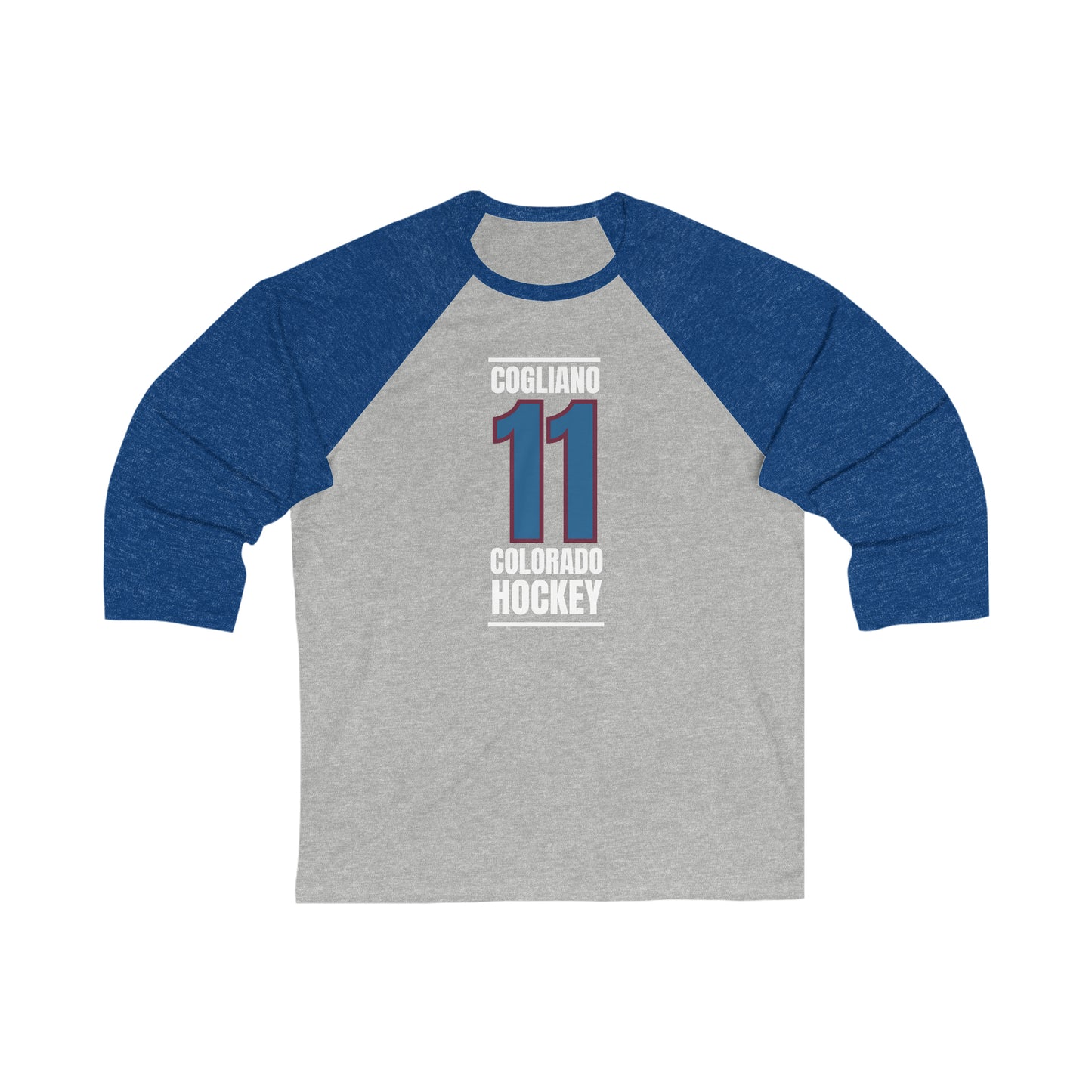 Cogliano 11 Colorado Hockey Blue Vertical Design Unisex Tri-Blend 3/4 Sleeve Raglan Baseball Shirt