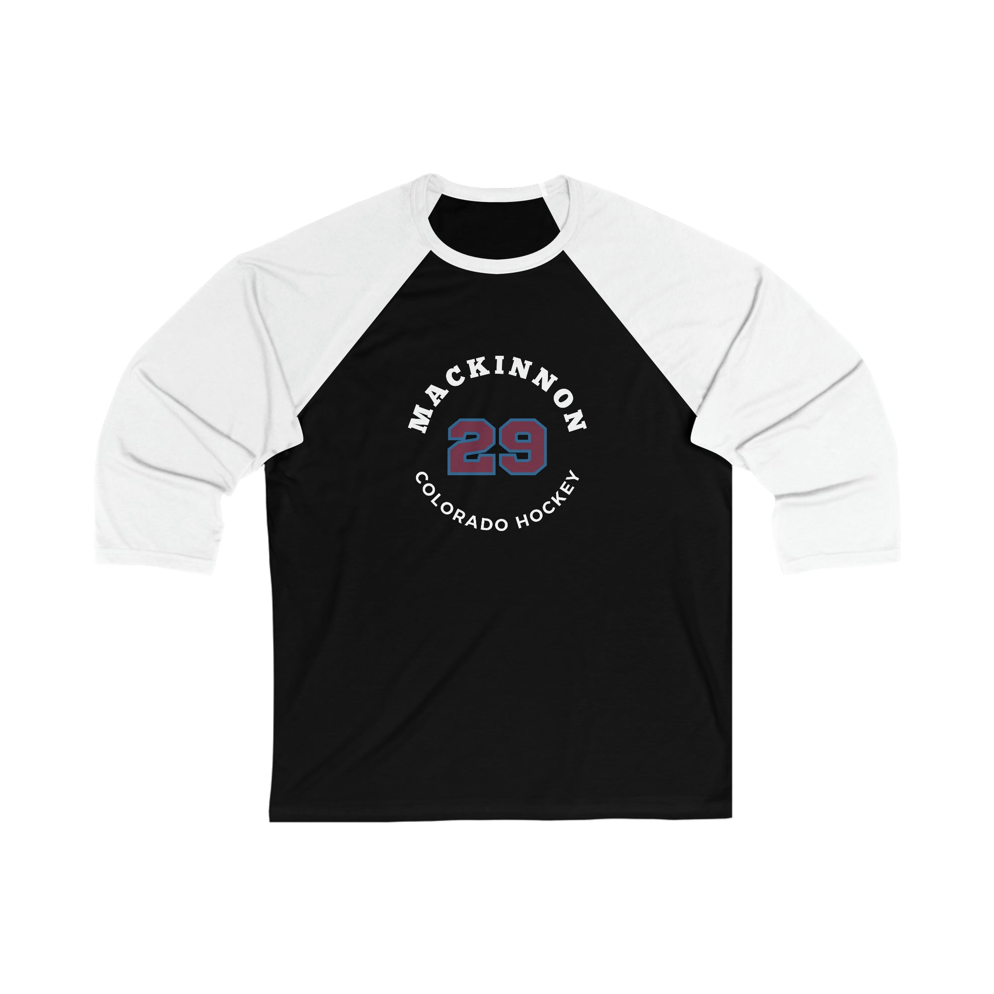 MacKinnon 29 Colorado Hockey Number Arch Design Unisex Tri-Blend 3/4 Sleeve Raglan Baseball Shirt