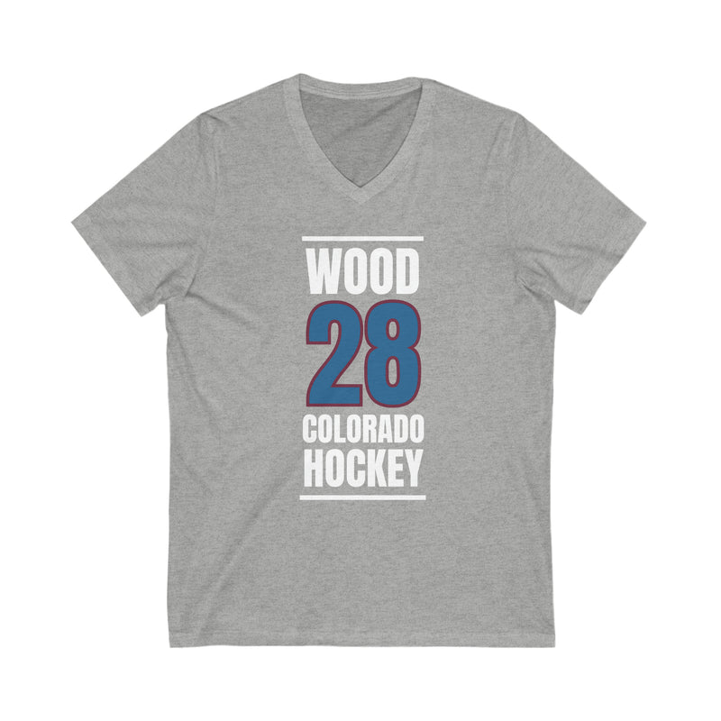 Wood 28 Colorado Hockey Blue Vertical Design Unisex V-Neck Tee