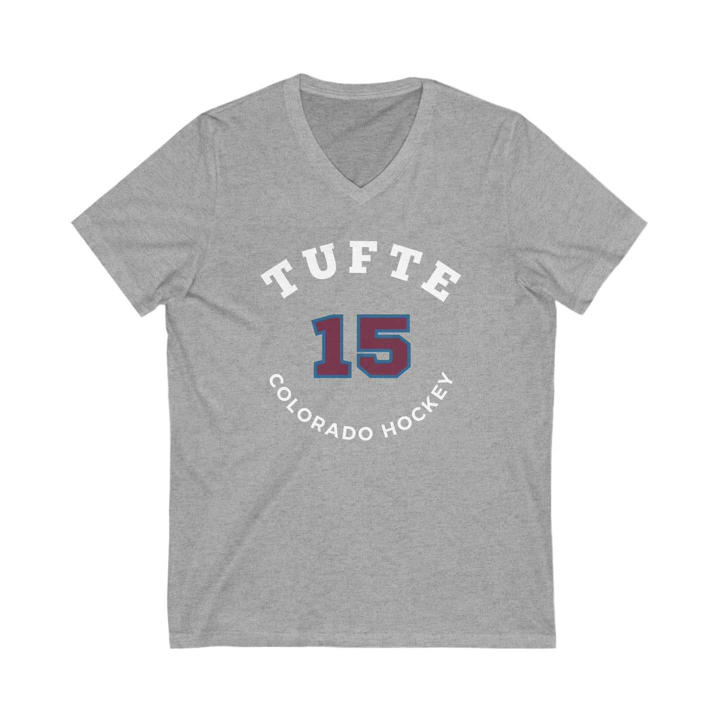 Tufte 15 Colorado Hockey Number Arch Design Unisex V-Neck Tee