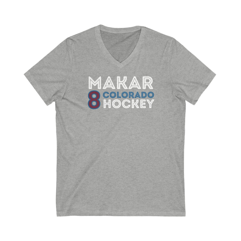 Makar 8 Colorado Hockey Grafitti Wall Design Unisex V-Neck Tee