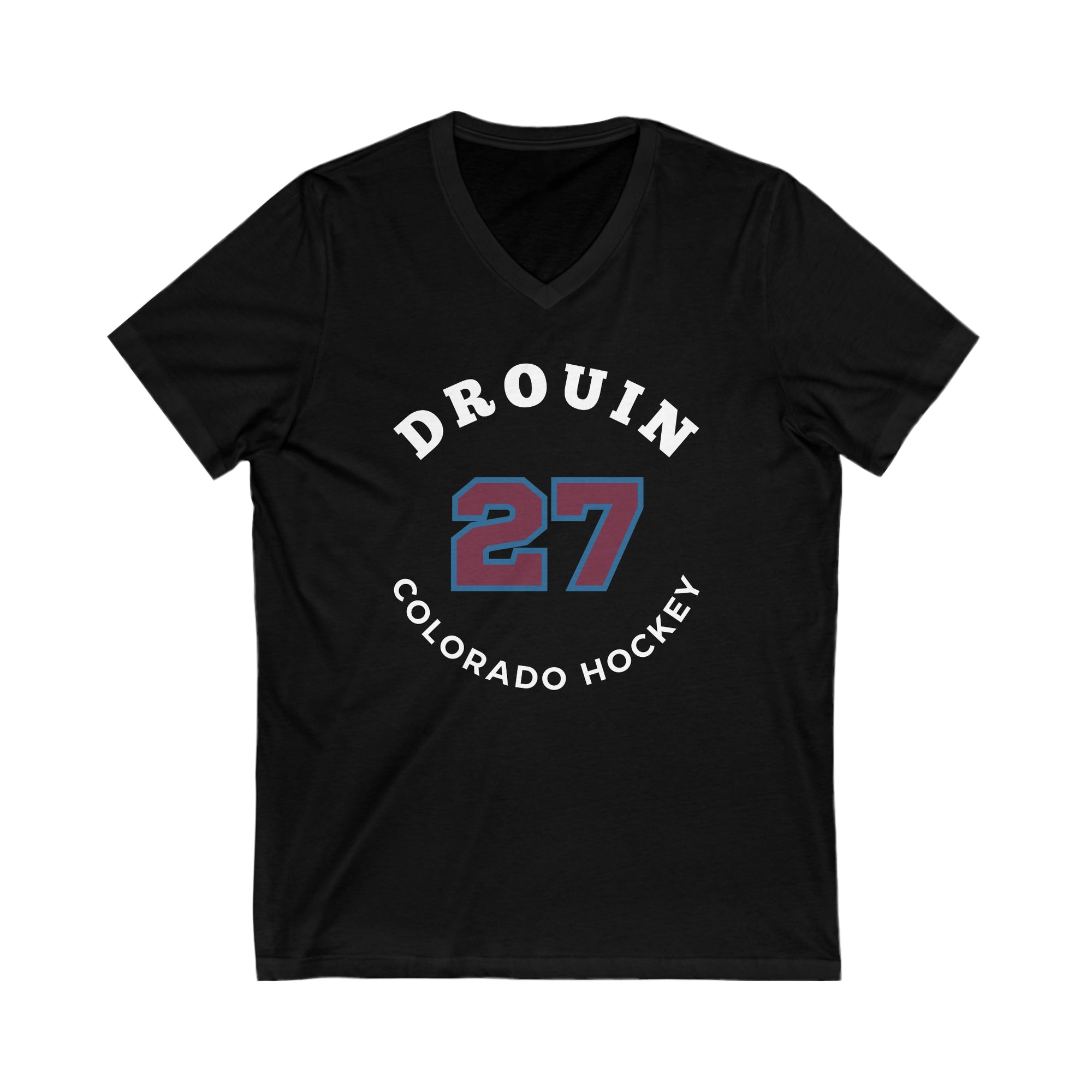 Drouin 27 Colorado Hockey Number Arch Design Unisex V-Neck Tee