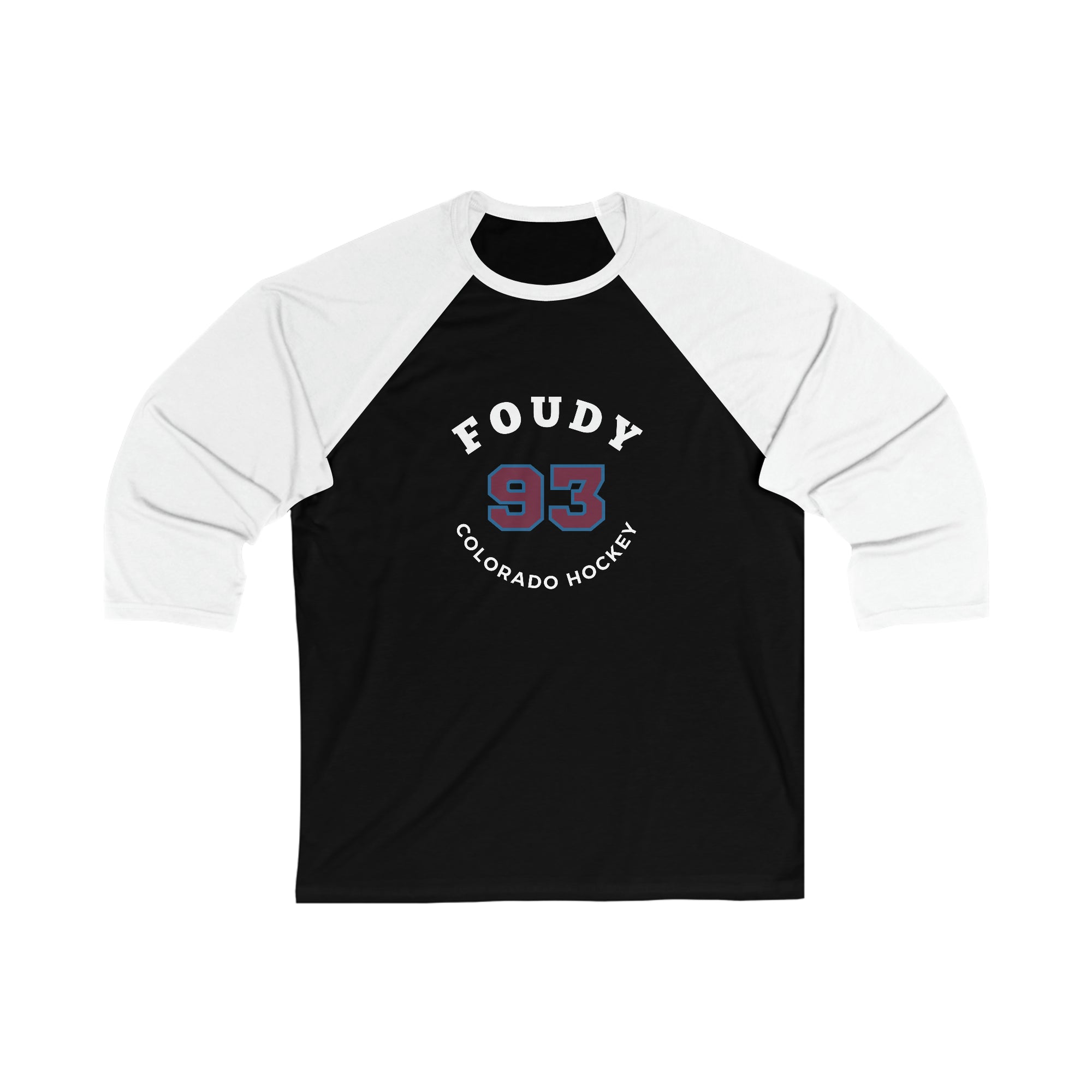 Foudy 93 Colorado Hockey Number Arch Design Unisex Tri-Blend 3/4 Sleeve Raglan Baseball Shirt