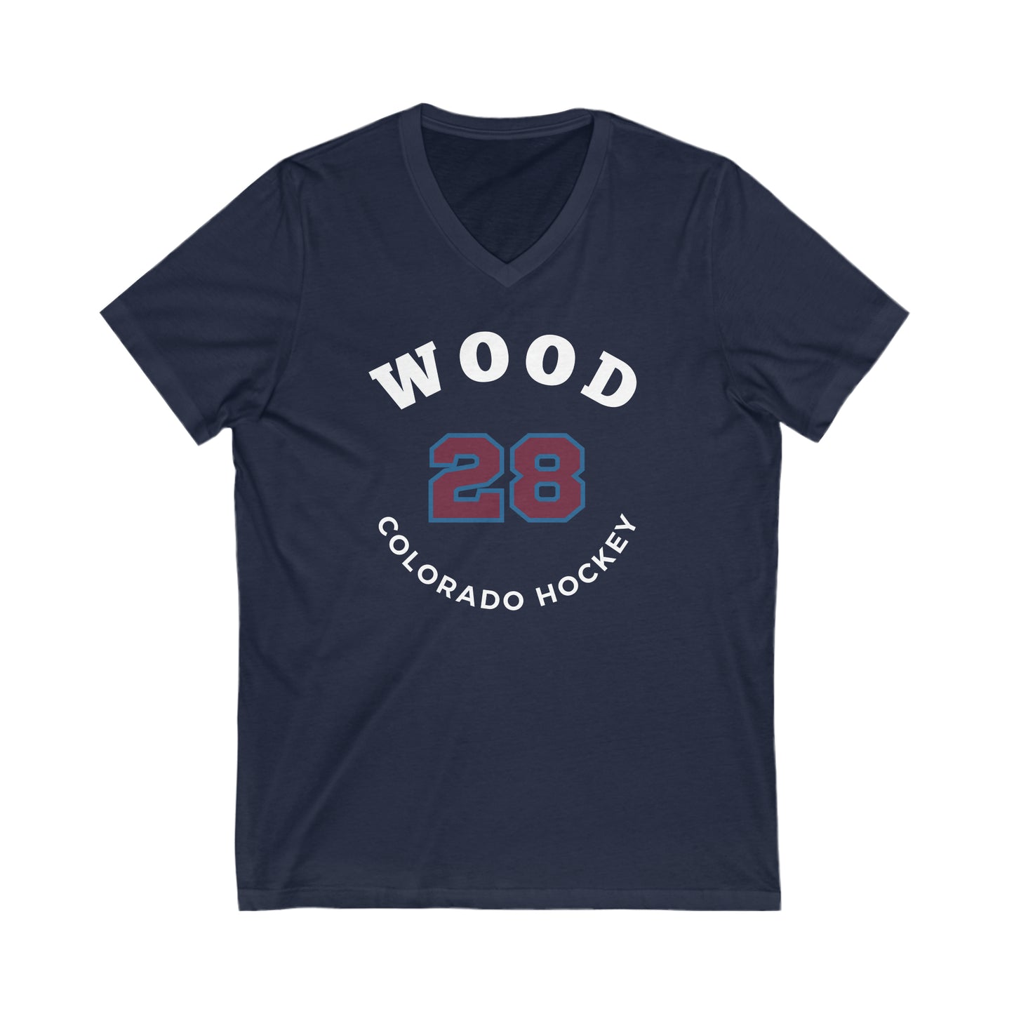 Wood 28 Colorado Hockey Number Arch Design Unisex V-Neck Tee