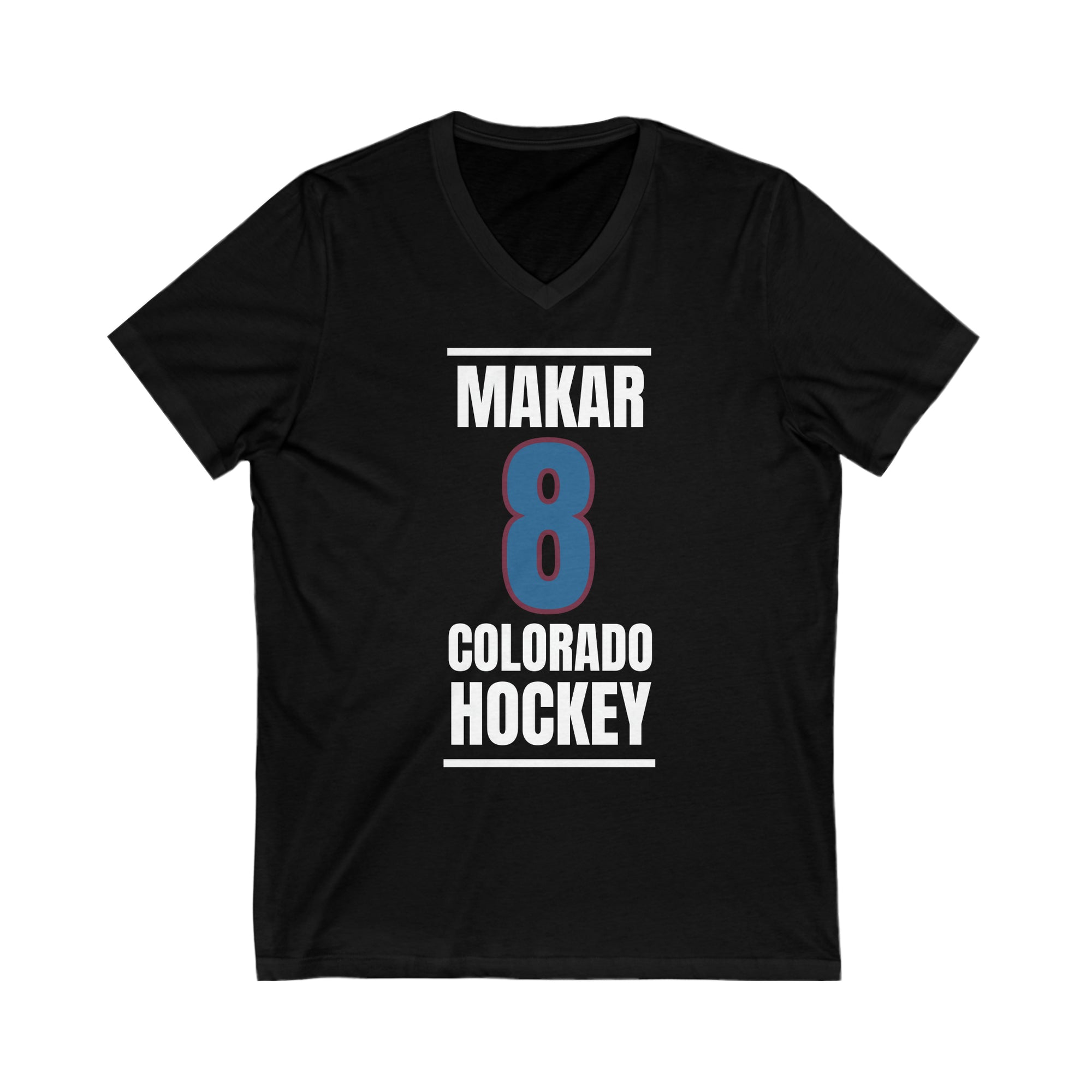 Makar 8 Colorado Hockey Blue Vertical Design Unisex V-Neck Tee