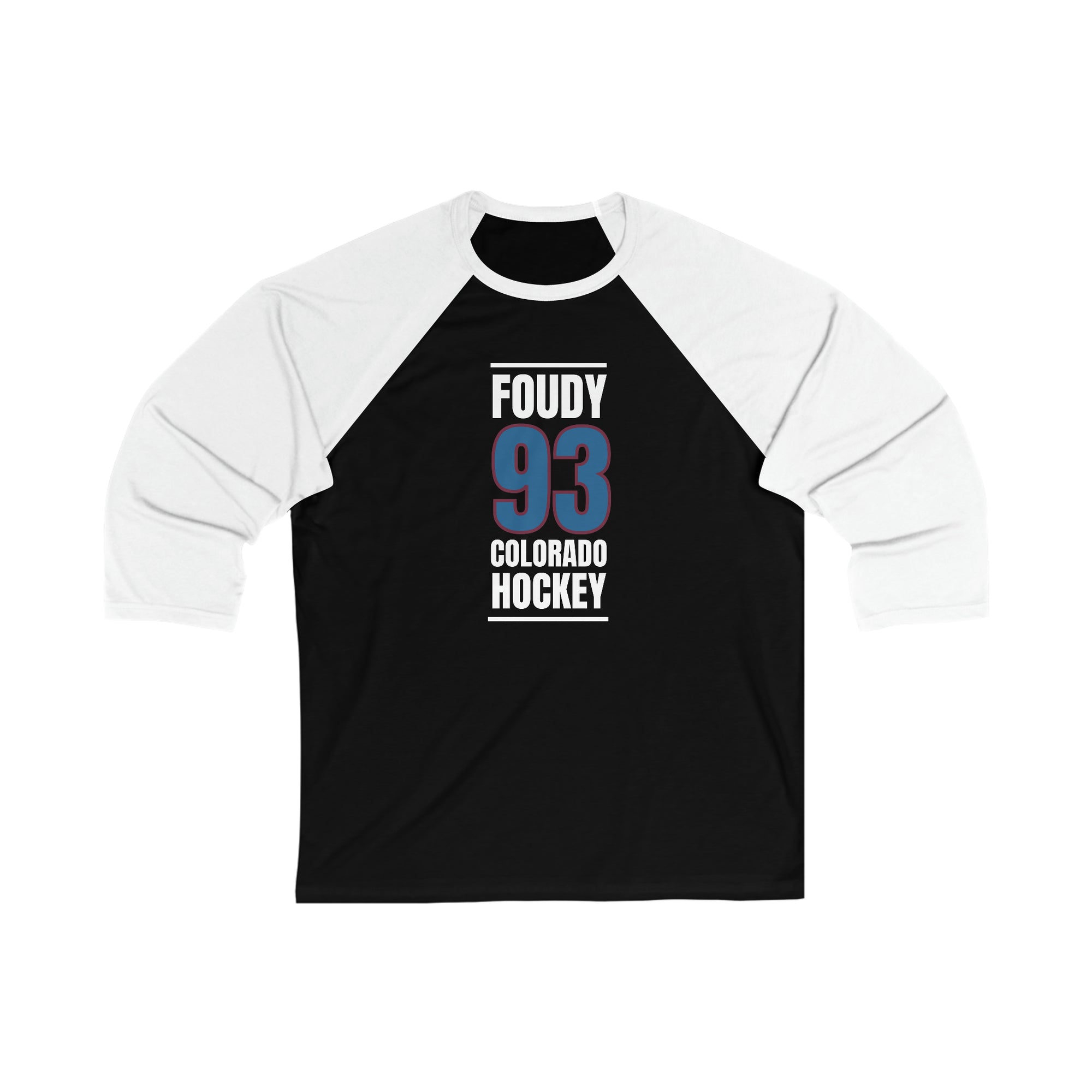 Foudy 93 Colorado Hockey Blue Vertical Design Unisex Tri-Blend 3/4 Sleeve Raglan Baseball Shirt