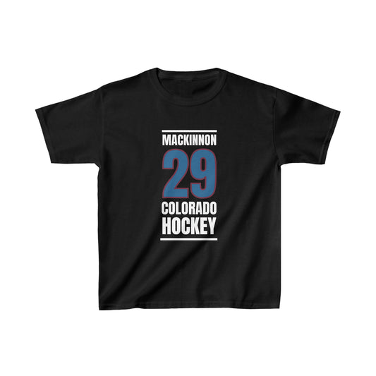 MacKinnon 29 Colorado Hockey Blue Vertical Design Kids Tee