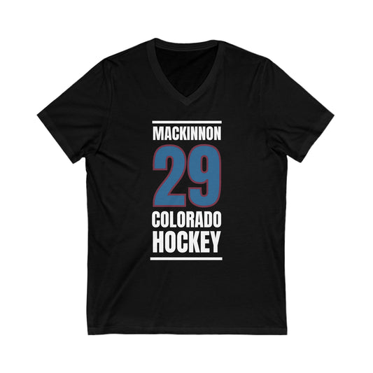 MacKinnon 29 Colorado Hockey Blue Vertical Design Unisex V-Neck Tee