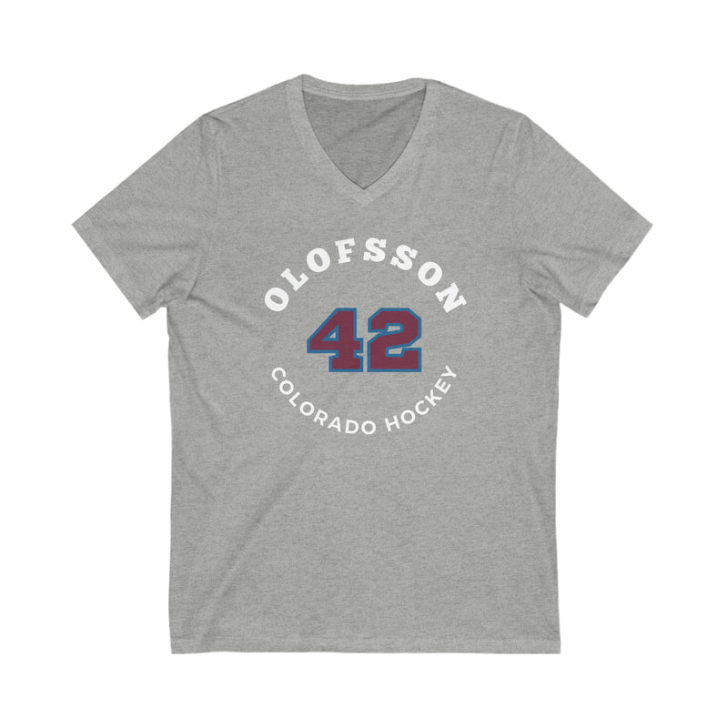 Olofsson 42 Colorado Hockey Number Arch Design Unisex V-Neck Tee