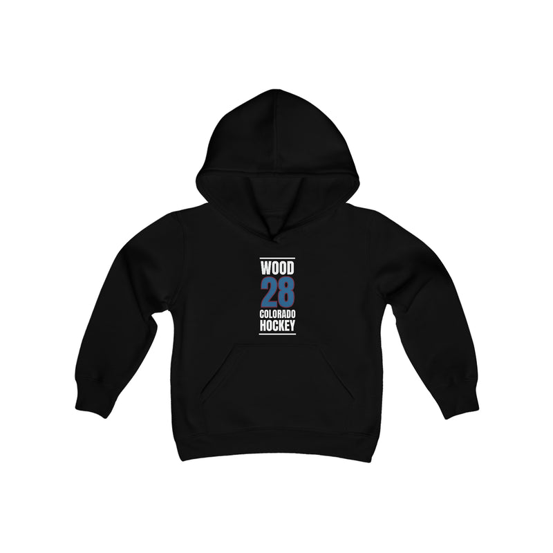 Wood 28 Colorado Hockey Blue Vertical Design Youth Hooded Sweatshirt