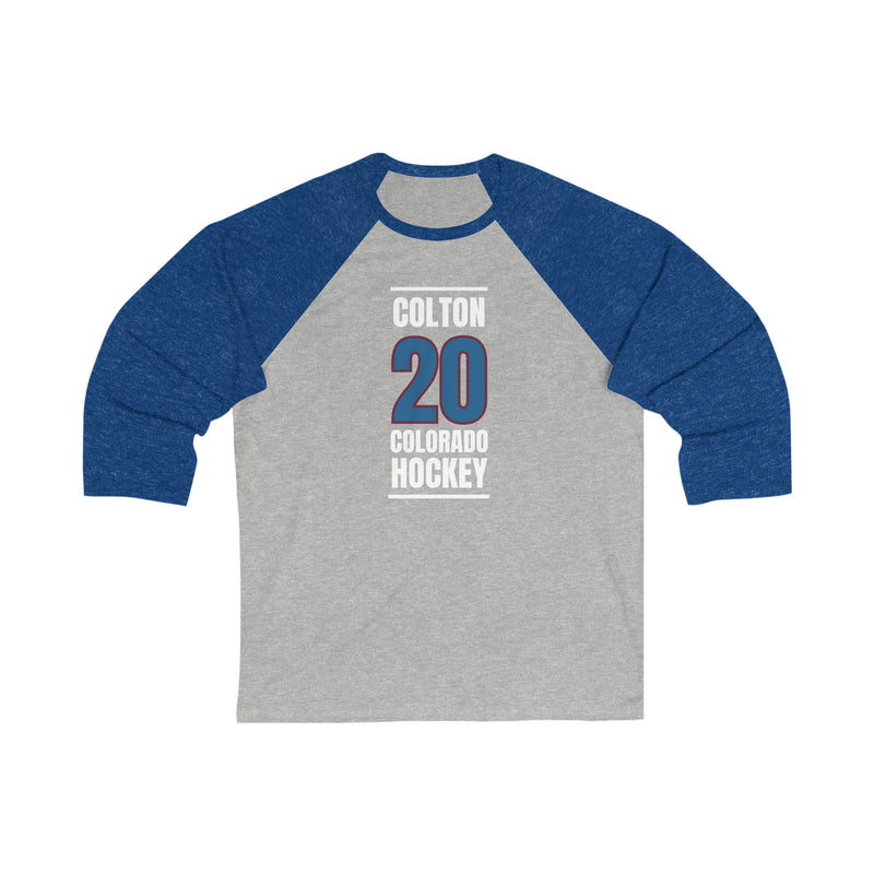 Colton 20 Colorado Hockey Blue Vertical Design Unisex Tri-Blend 3/4 Sleeve Raglan Baseball Shirt