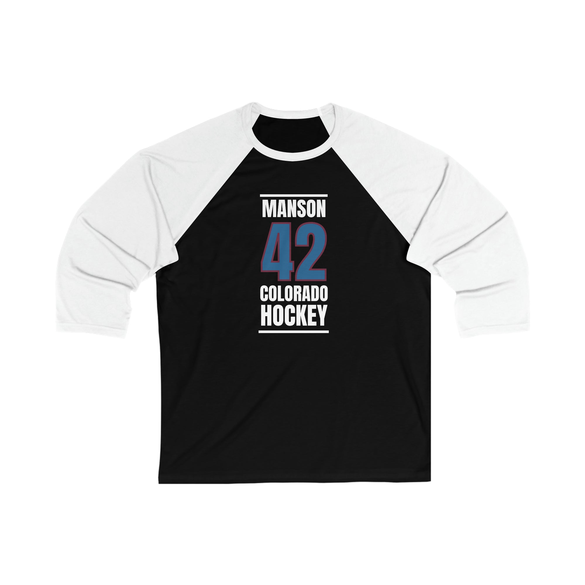 Manson 42 Colorado Hockey Blue Vertical Design Unisex Tri-Blend 3/4 Sleeve Raglan Baseball Shirt