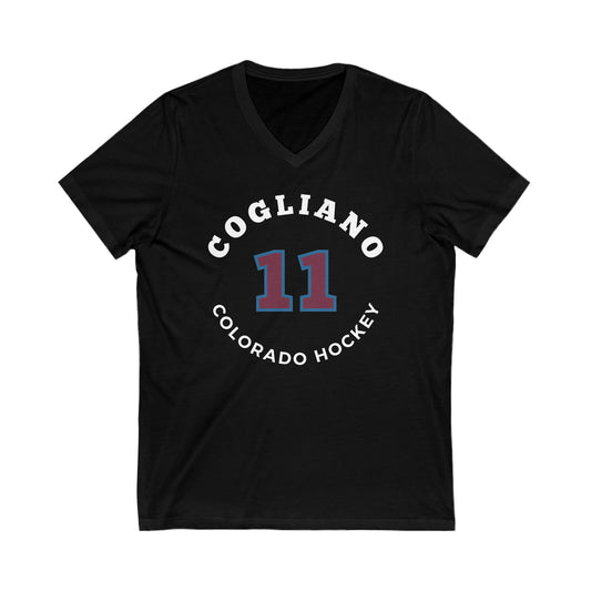 Cogliano 11 Colorado Hockey Number Arch Design Unisex V-Neck Tee