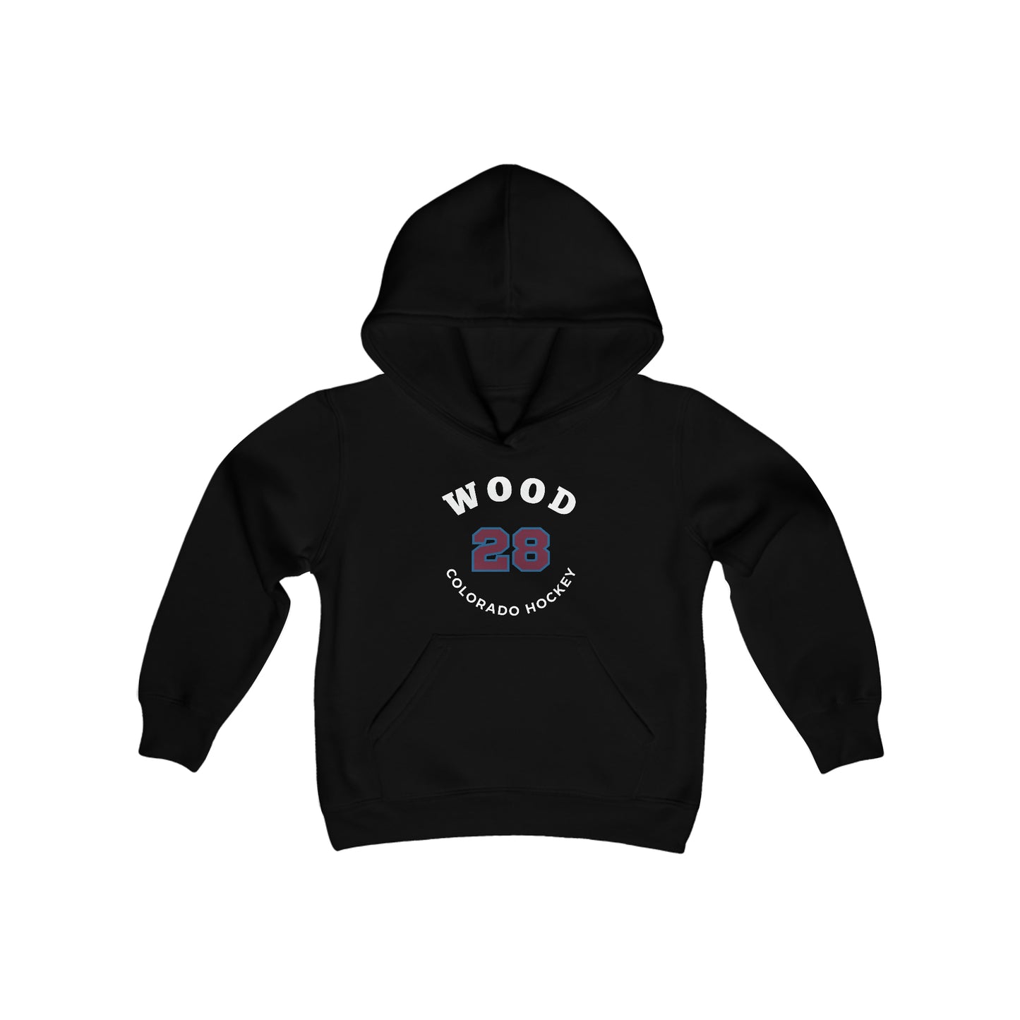 Wood 28 Colorado Hockey Number Arch Design Youth Hooded Sweatshirt