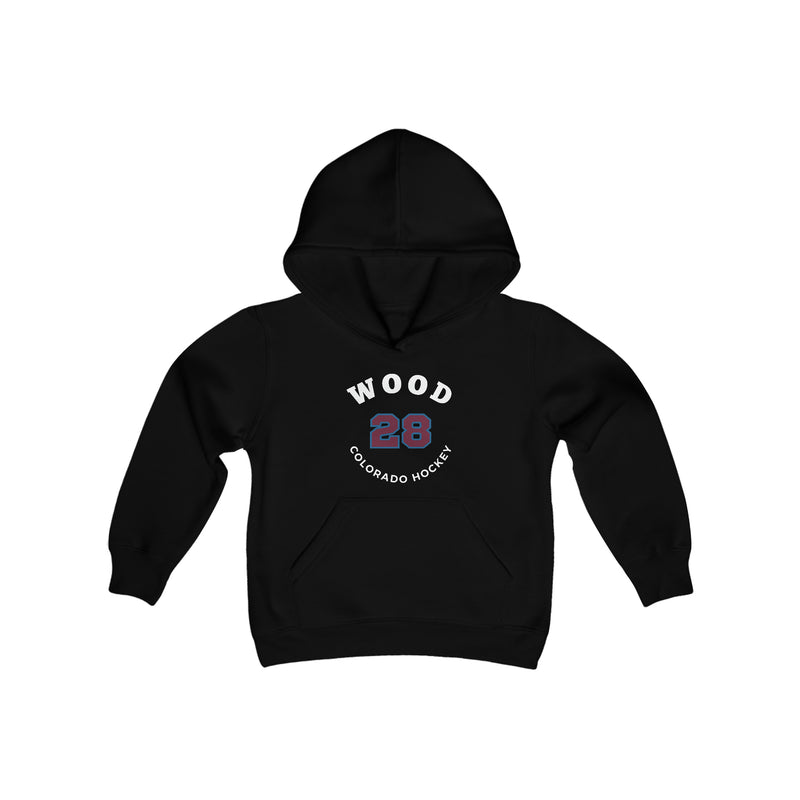 Wood 28 Colorado Hockey Number Arch Design Youth Hooded Sweatshirt