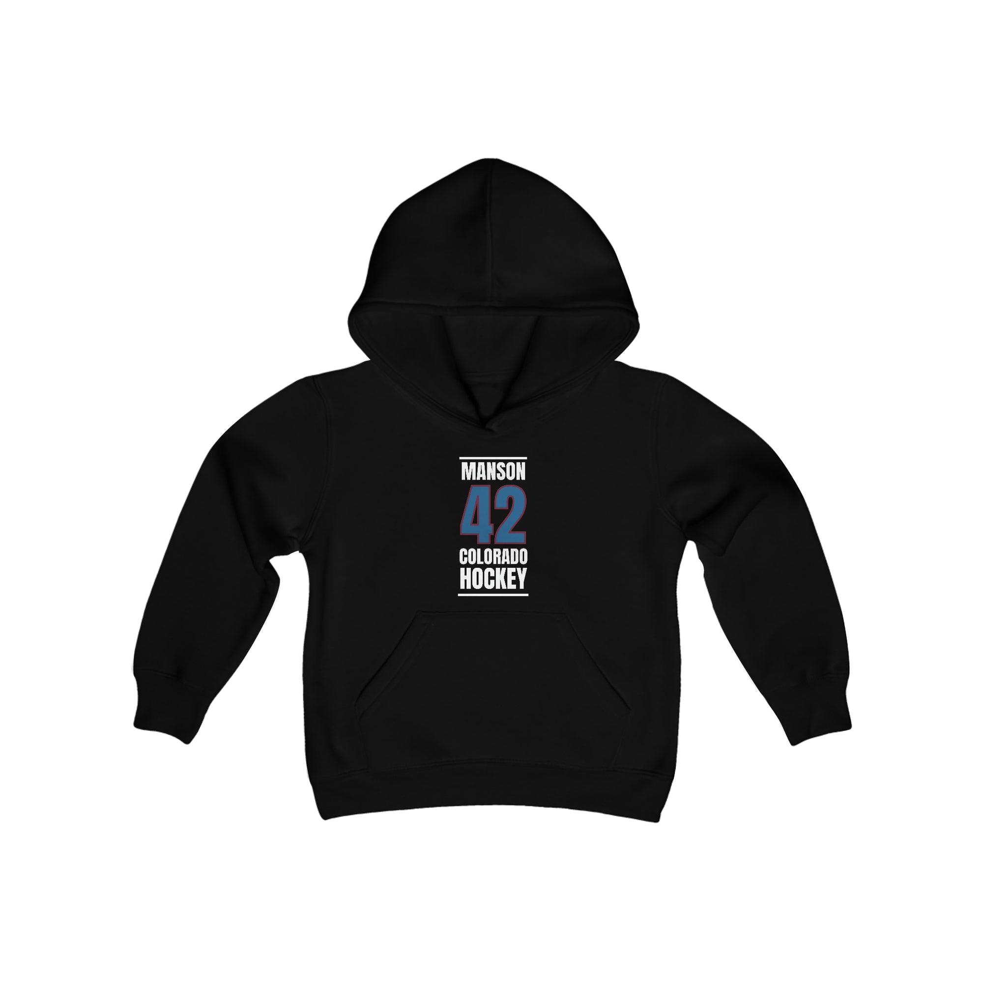 Manson 42 Colorado Hockey Blue Vertical Design Youth Hooded Sweatshirt