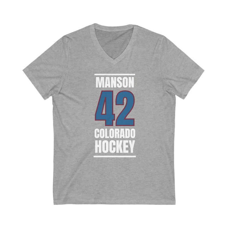 Manson 42 Colorado Hockey Blue Vertical Design Unisex V-Neck Tee