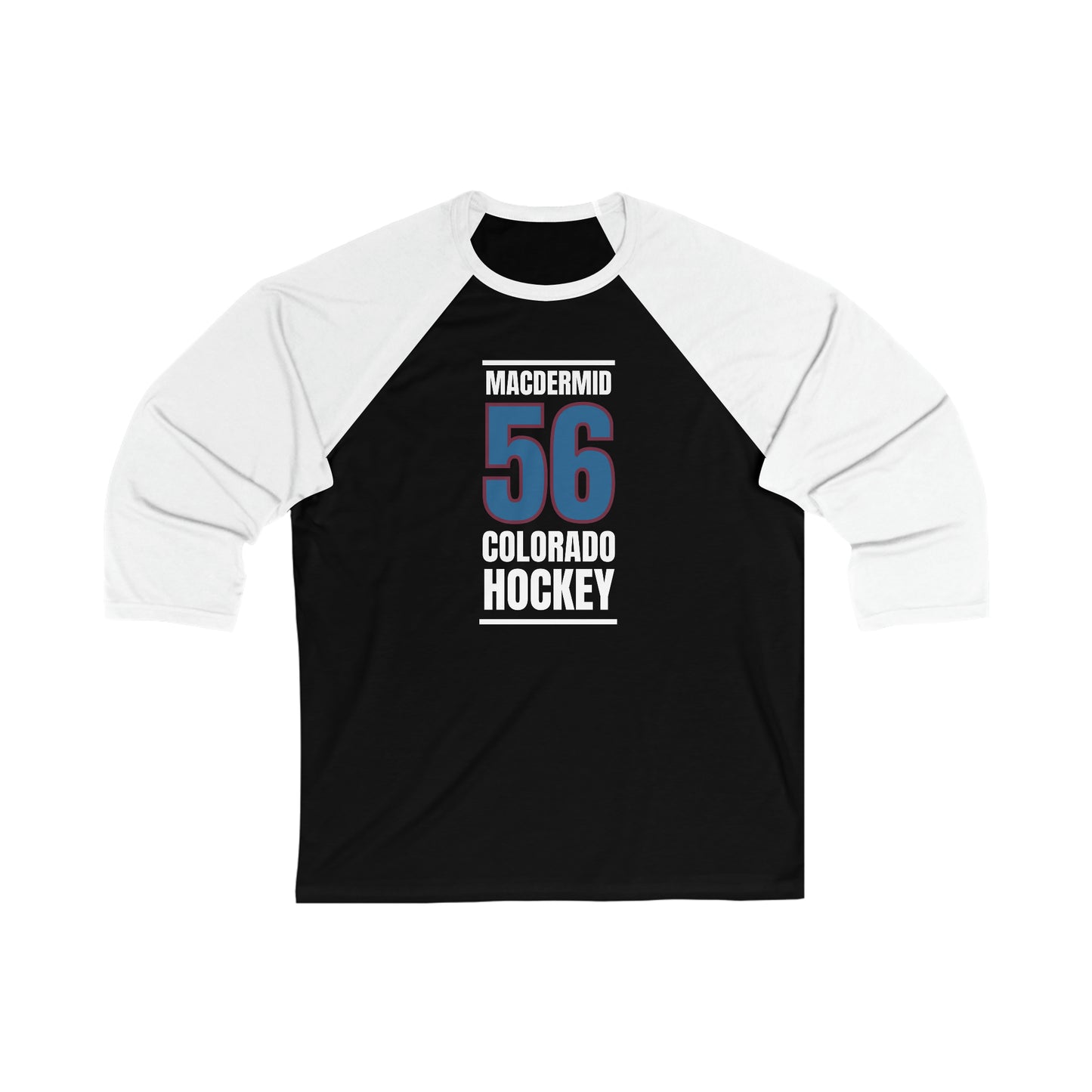 MacDermid 56 Colorado Hockey Blue Vertical Design Unisex Tri-Blend 3/4 Sleeve Raglan Baseball Shirt