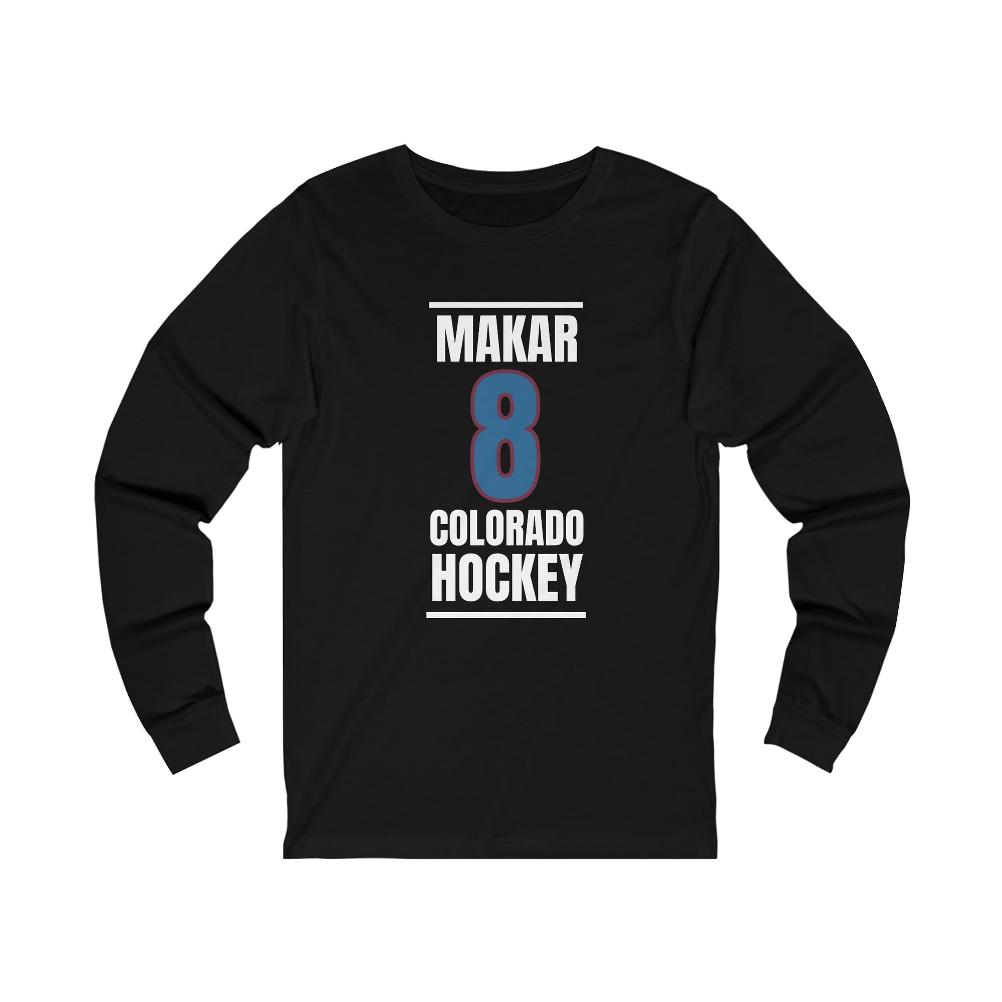 Makar 8 Colorado Hockey Blue Vertical Design Unisex Jersey Long Sleeve Shirt