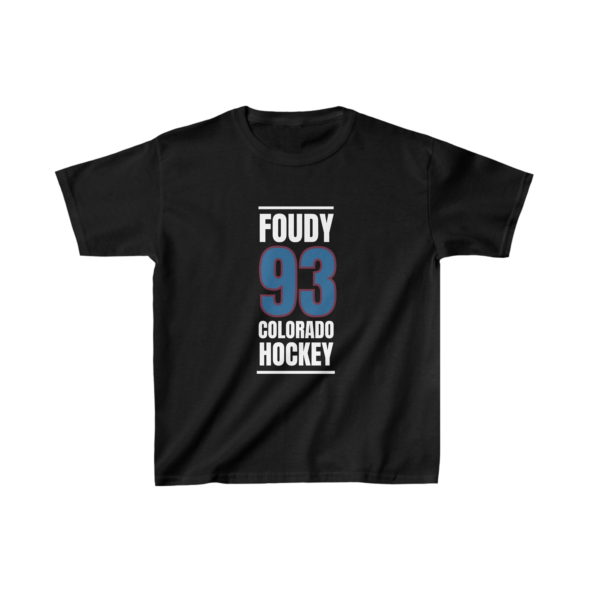 Foudy 93 Colorado Hockey Blue Vertical Design Kids Tee