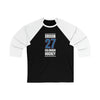 Drouin 27 Colorado Hockey Blue Vertical Design Unisex Tri-Blend 3/4 Sleeve Raglan Baseball Shirt