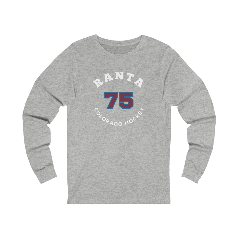 Ranta 75 Colorado Hockey Number Arch Design Unisex Jersey Long Sleeve Shirt