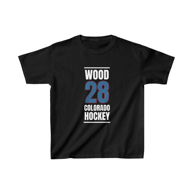 Wood 28 Colorado Hockey Blue Vertical Design Kids Tee