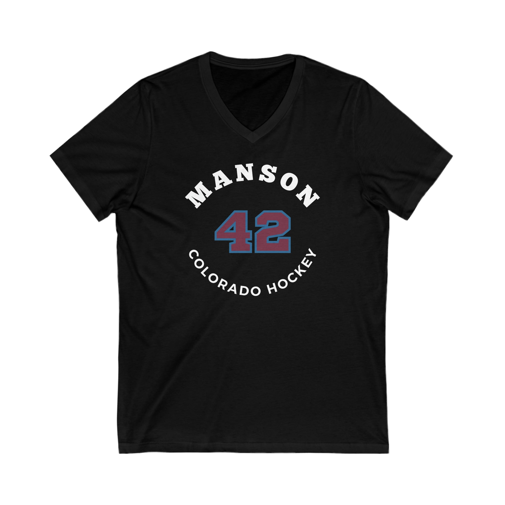 Manson 42 Colorado Hockey Number Arch Design Unisex V-Neck Tee