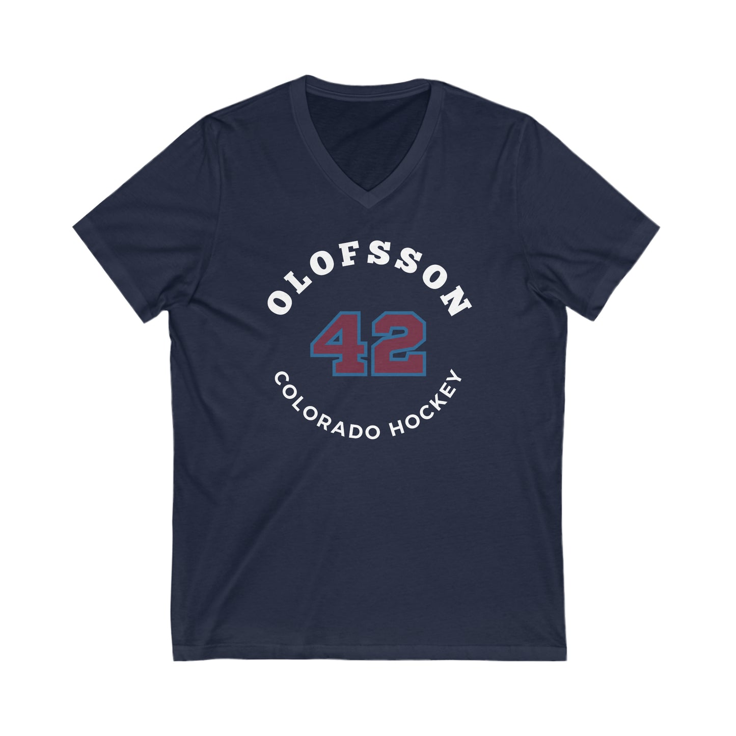 Olofsson 42 Colorado Hockey Number Arch Design Unisex V-Neck Tee