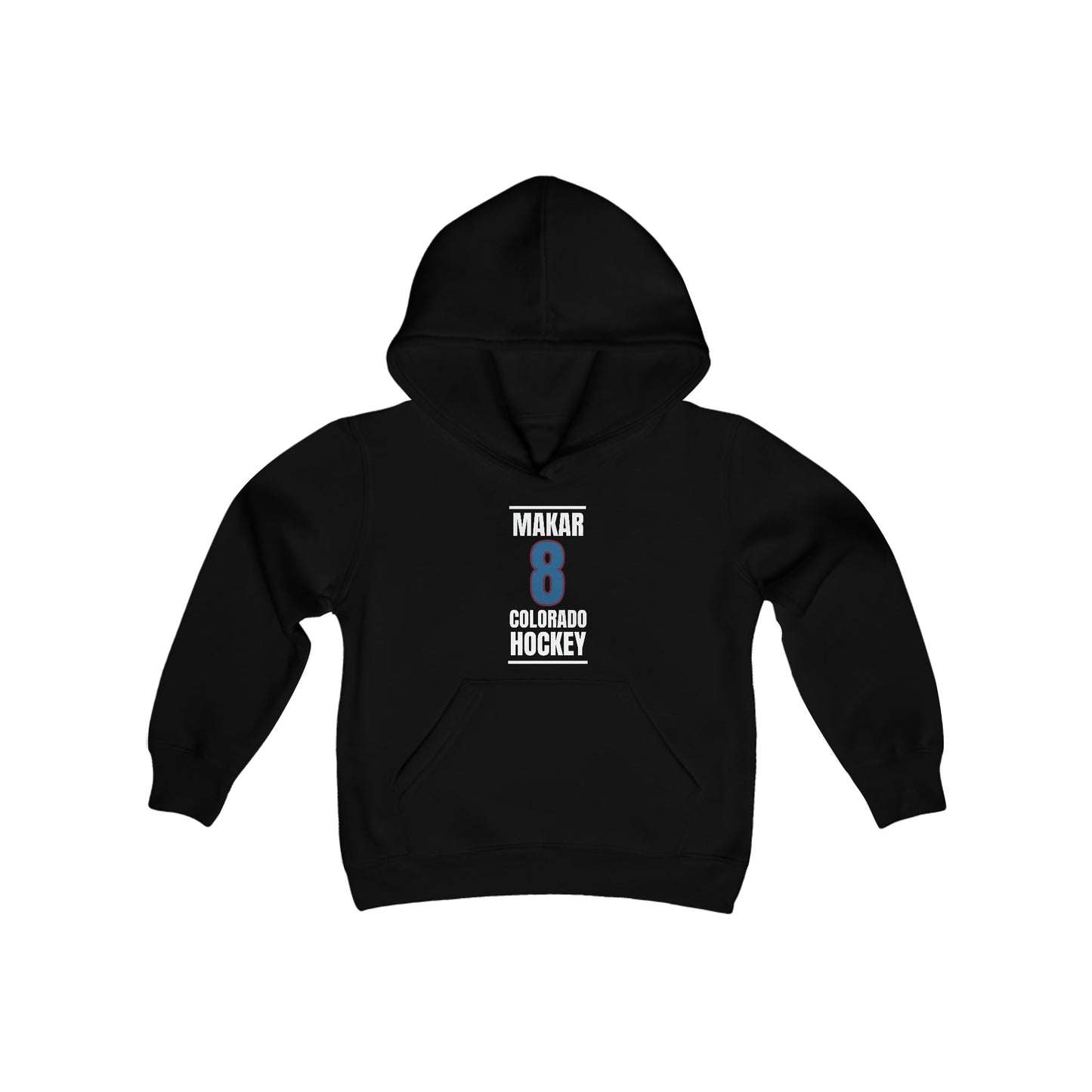 Makar 8 Colorado Hockey Blue Vertical Design Youth Hooded Sweatshirt