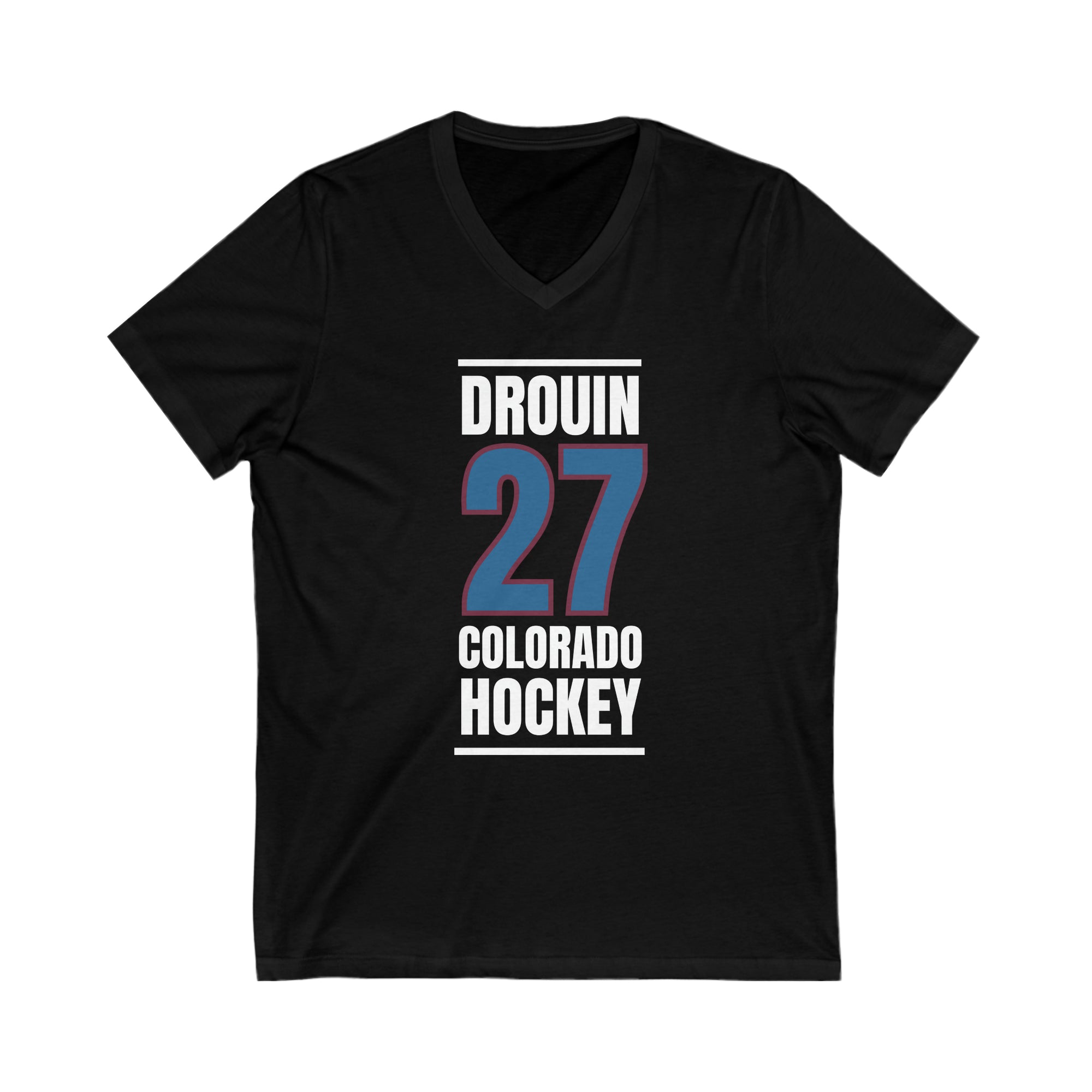 Drouin 27 Colorado Hockey Blue Vertical Design Unisex V-Neck Tee