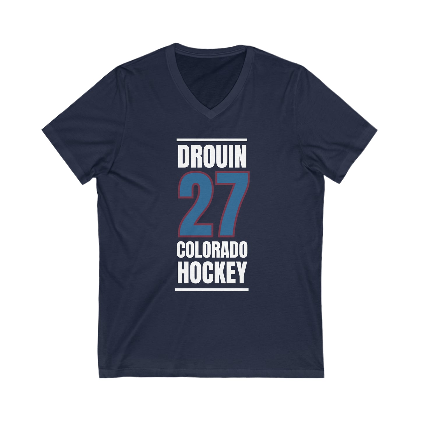 Drouin 27 Colorado Hockey Blue Vertical Design Unisex V-Neck Tee