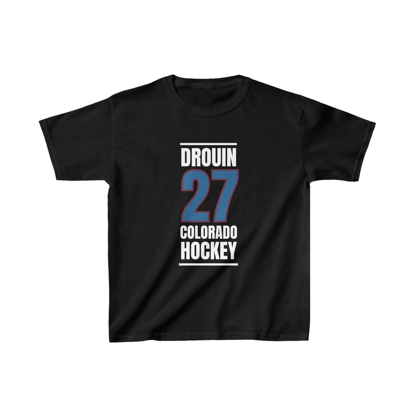 Drouin 27 Colorado Hockey Blue Vertical Design Kids Tee