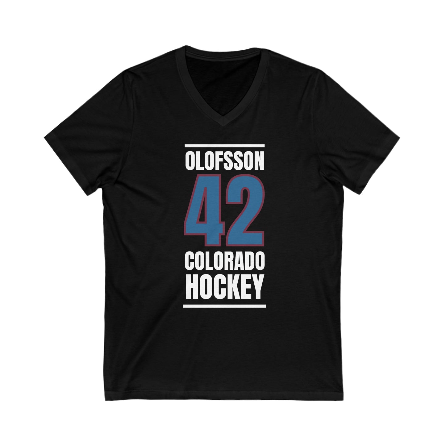 Olofsson 42 Colorado Hockey Blue Vertical Design Unisex V-Neck Tee