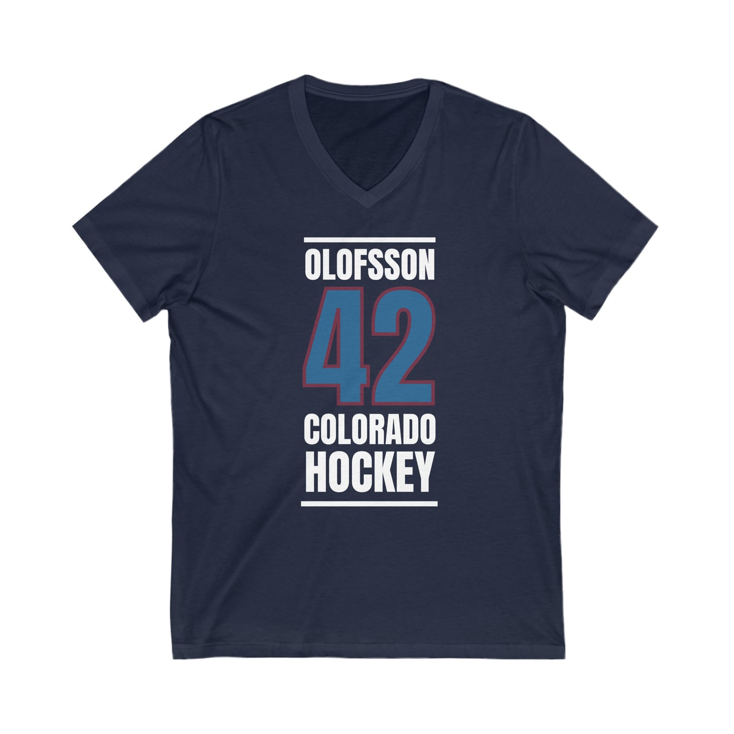 Olofsson 42 Colorado Hockey Blue Vertical Design Unisex V-Neck Tee