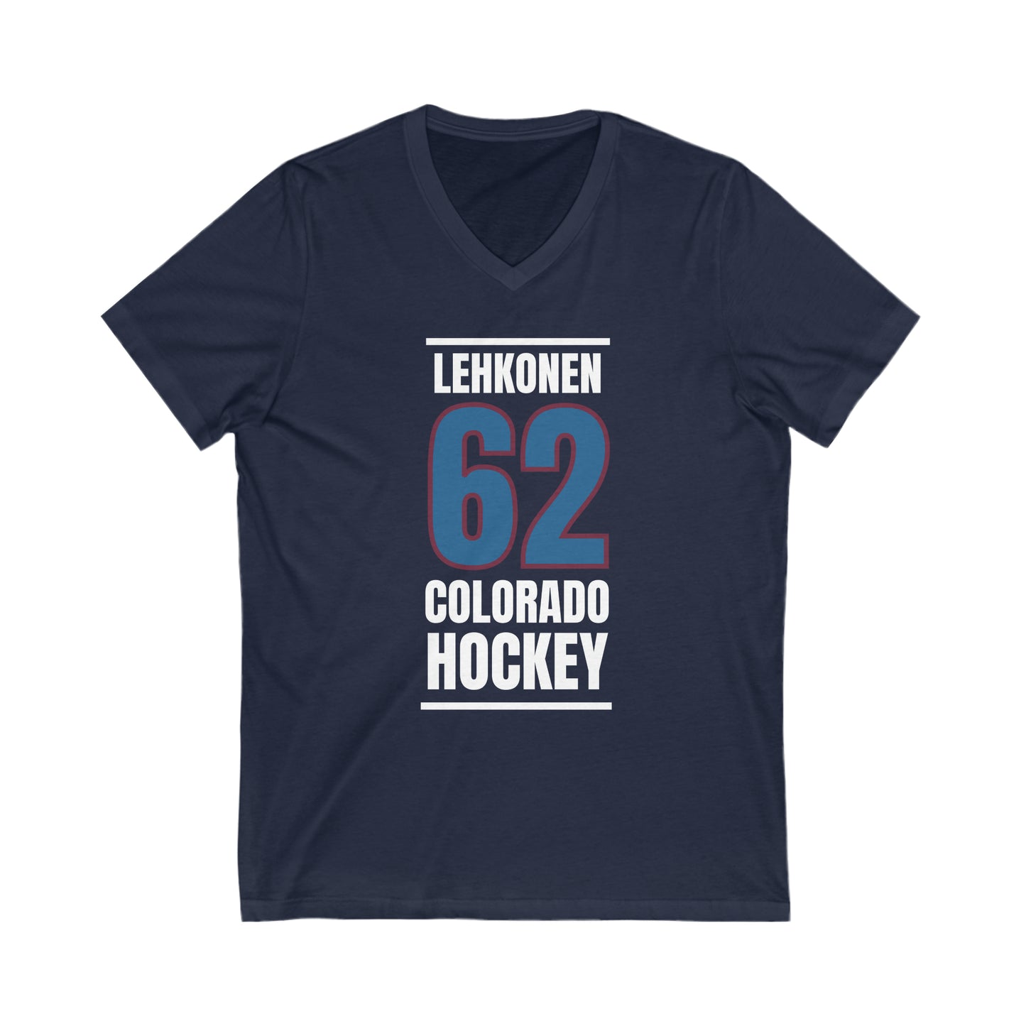 Lehkonen 62 Colorado Hockey Blue Vertical Design Unisex V-Neck Tee