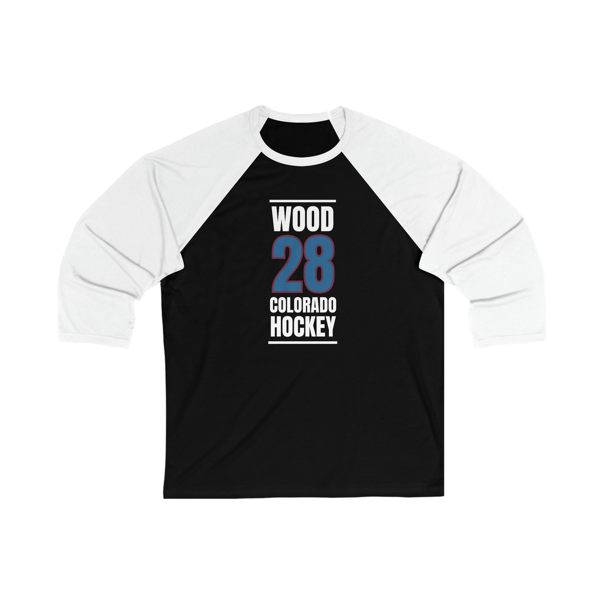 Wood 28 Colorado Hockey Blue Vertical Design Unisex Tri-Blend 3/4 Sleeve Raglan Baseball Shirt