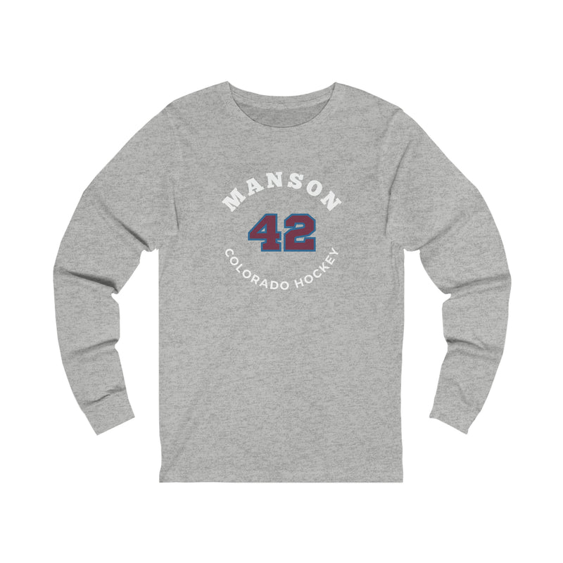 Manson 42 Colorado Hockey Number Arch Design Unisex Jersey Long Sleeve Shirt