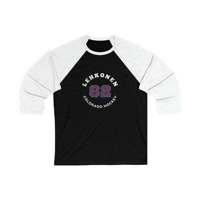 Lehkonen 62 Colorado Hockey Number Arch Design Unisex Tri-Blend 3/4 Sleeve Raglan Baseball Shirt