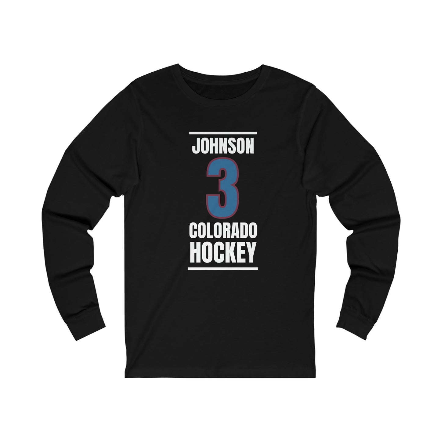 Johnson 3 Colorado Hockey Blue Vertical Design Unisex Jersey Long Sleeve Shirt