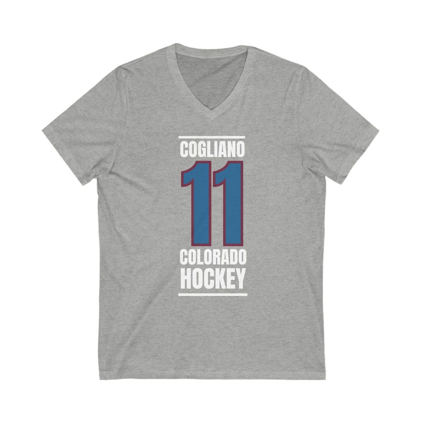 Cogliano 11 Colorado Hockey Blue Vertical Design Unisex V-Neck Tee