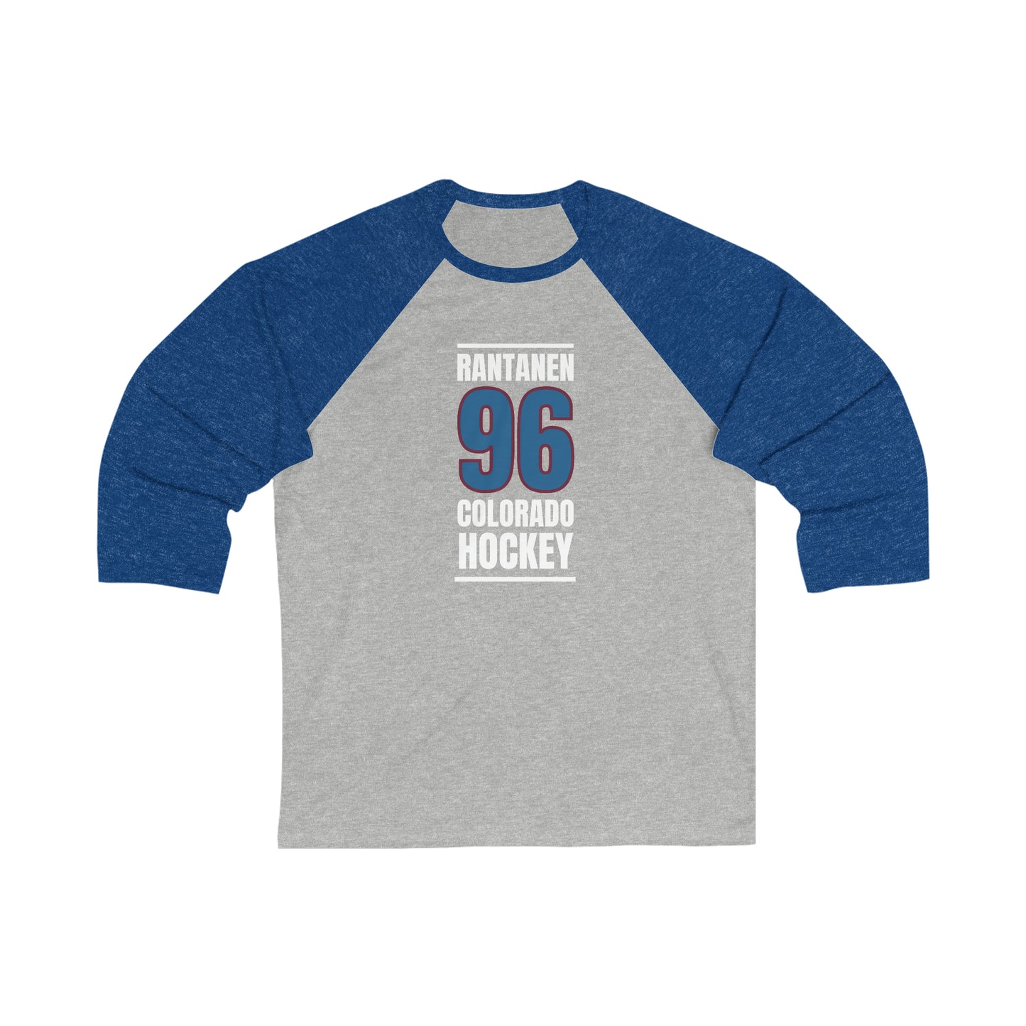 Rantanen 96 Colorado Hockey Blue Vertical Design Unisex Tri-Blend 3/4 Sleeve Raglan Baseball Shirt