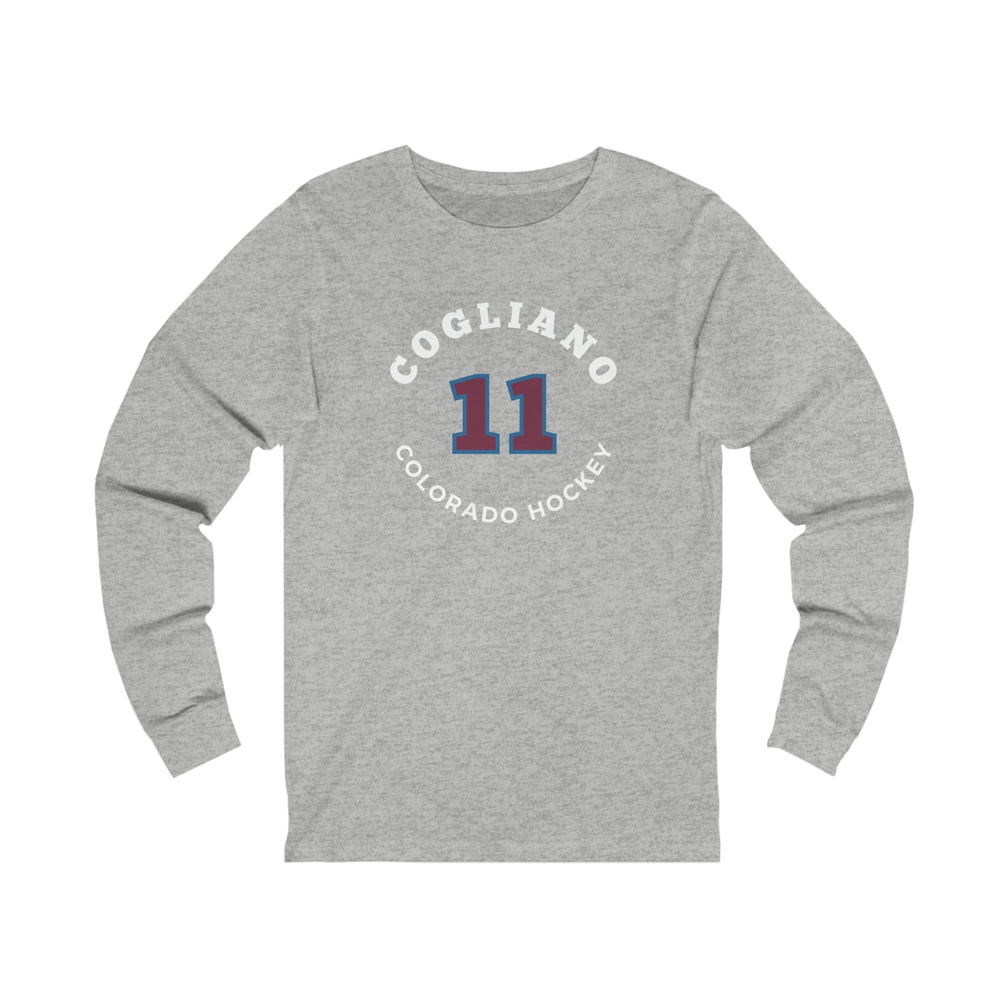 Cogliano 11 Colorado Hockey Number Arch Design Unisex Jersey Long Sleeve Shirt