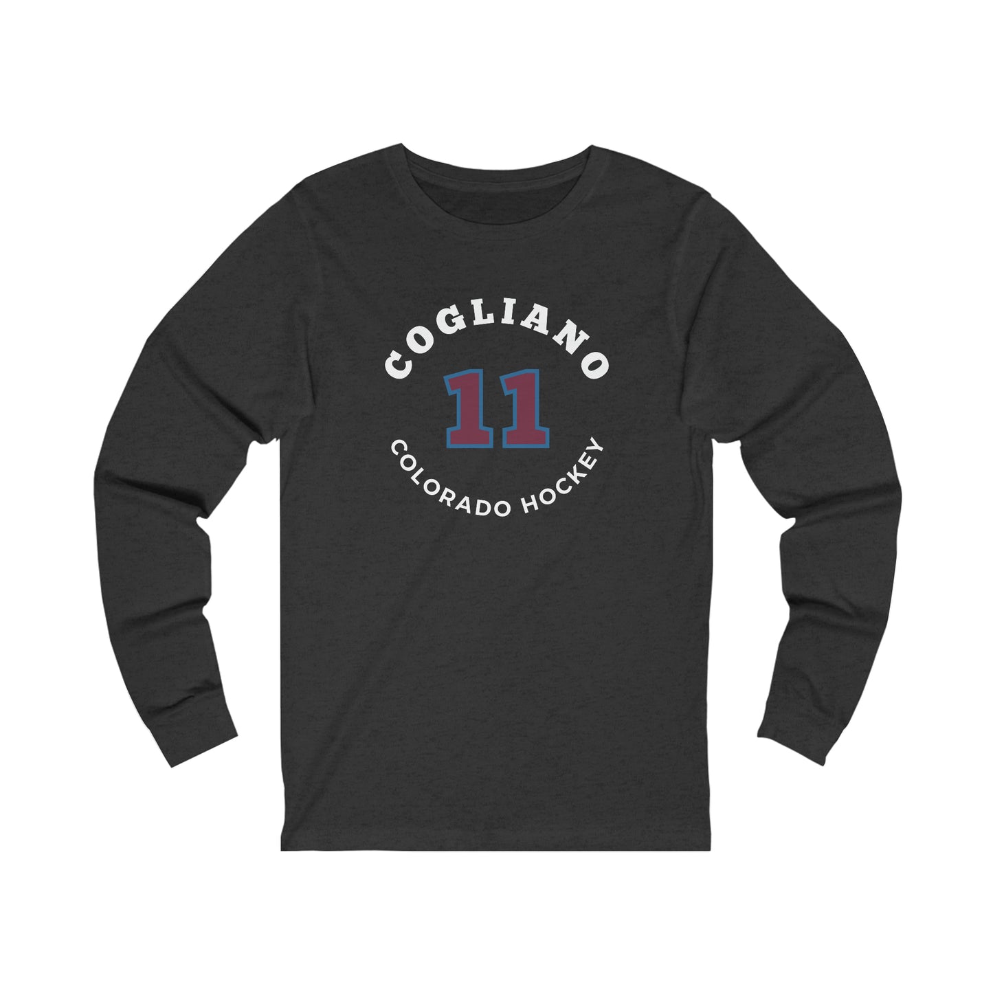 Cogliano 11 Colorado Hockey Number Arch Design Unisex Jersey Long Sleeve Shirt