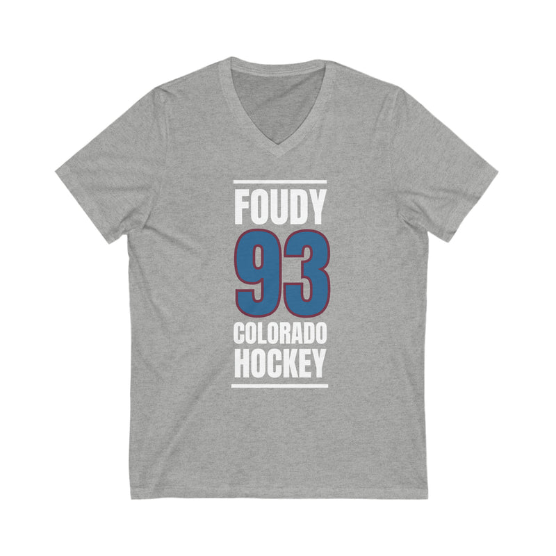 Foudy 93 Colorado Hockey Blue Vertical Design Unisex V-Neck Tee