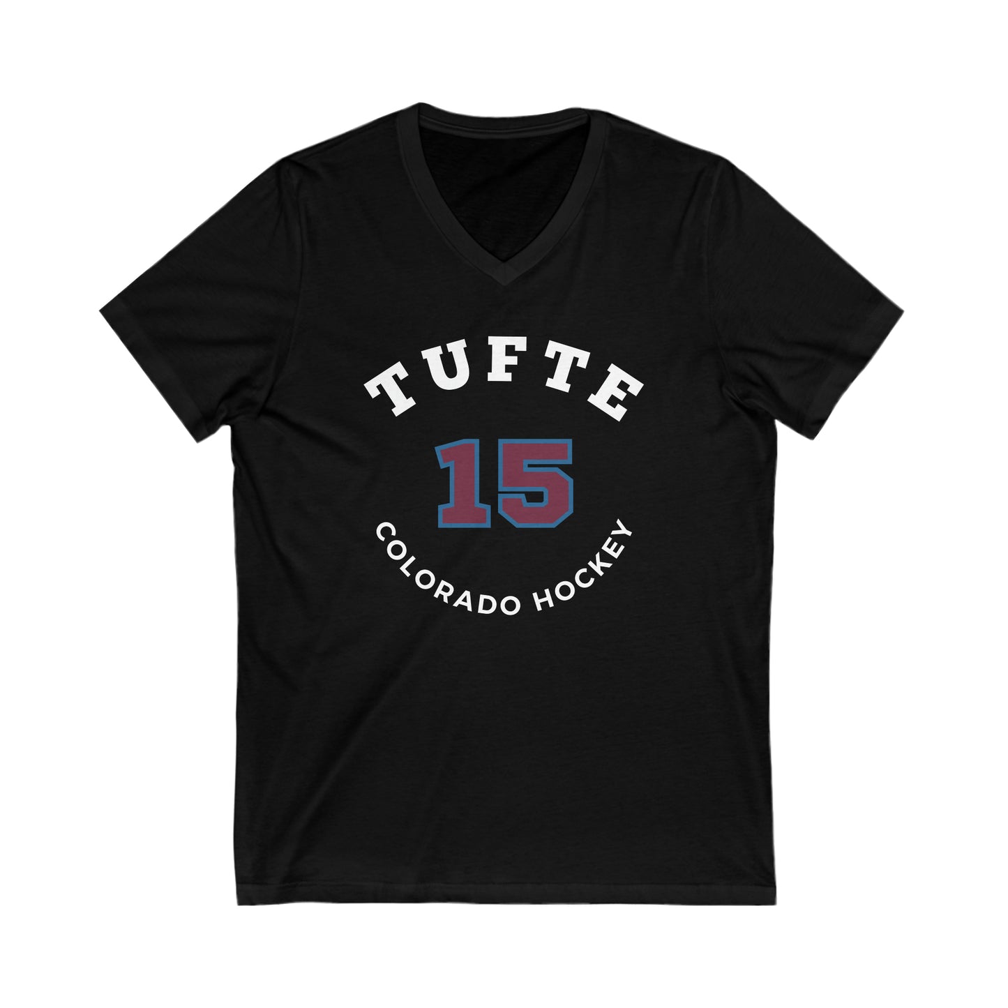 Tufte 15 Colorado Hockey Number Arch Design Unisex V-Neck Tee